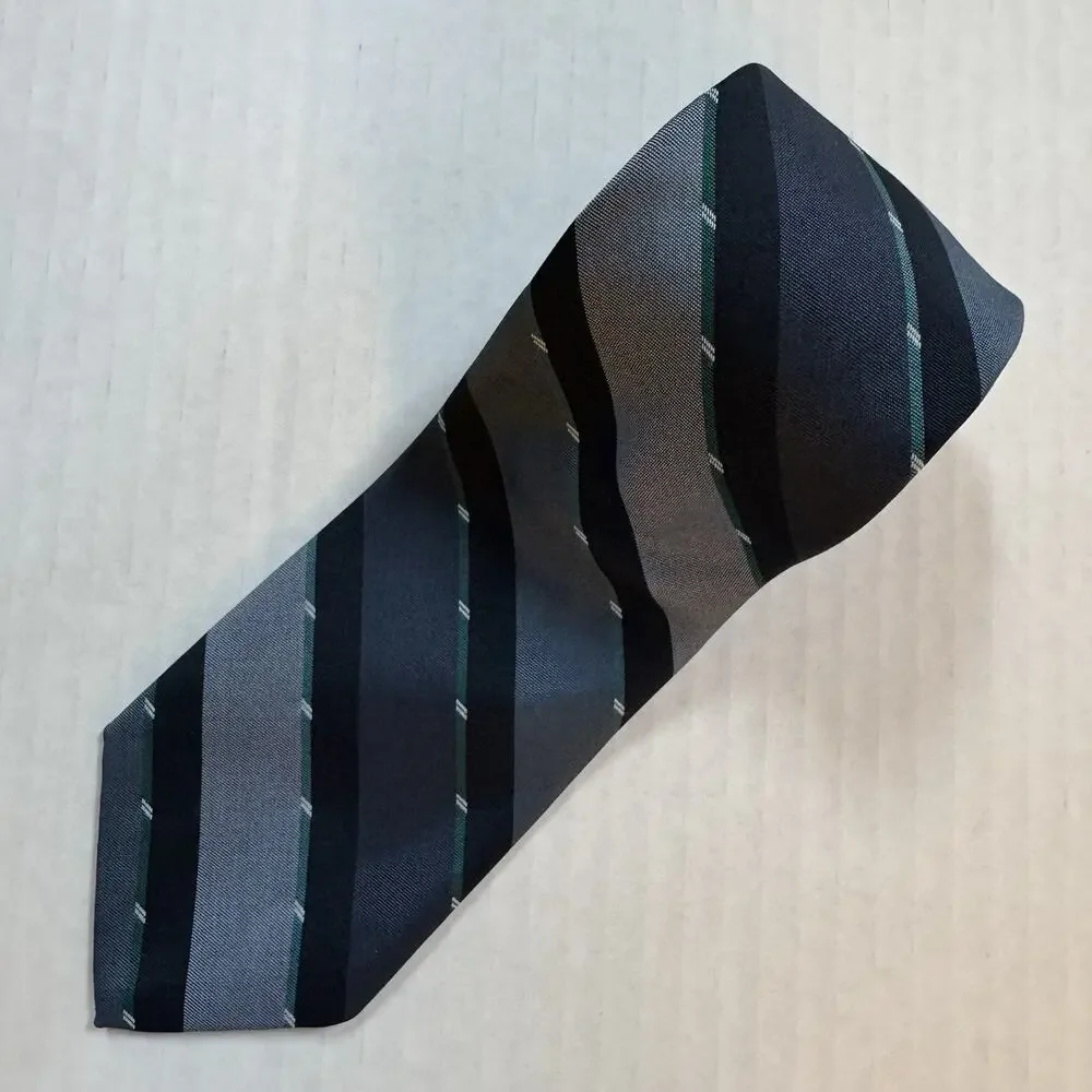 Salem Town Tie Men’s Regimental Striped Necktie Gray Black Green Polyester USA